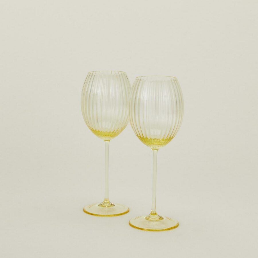 Amber Ribbed White Wine Glass Pair