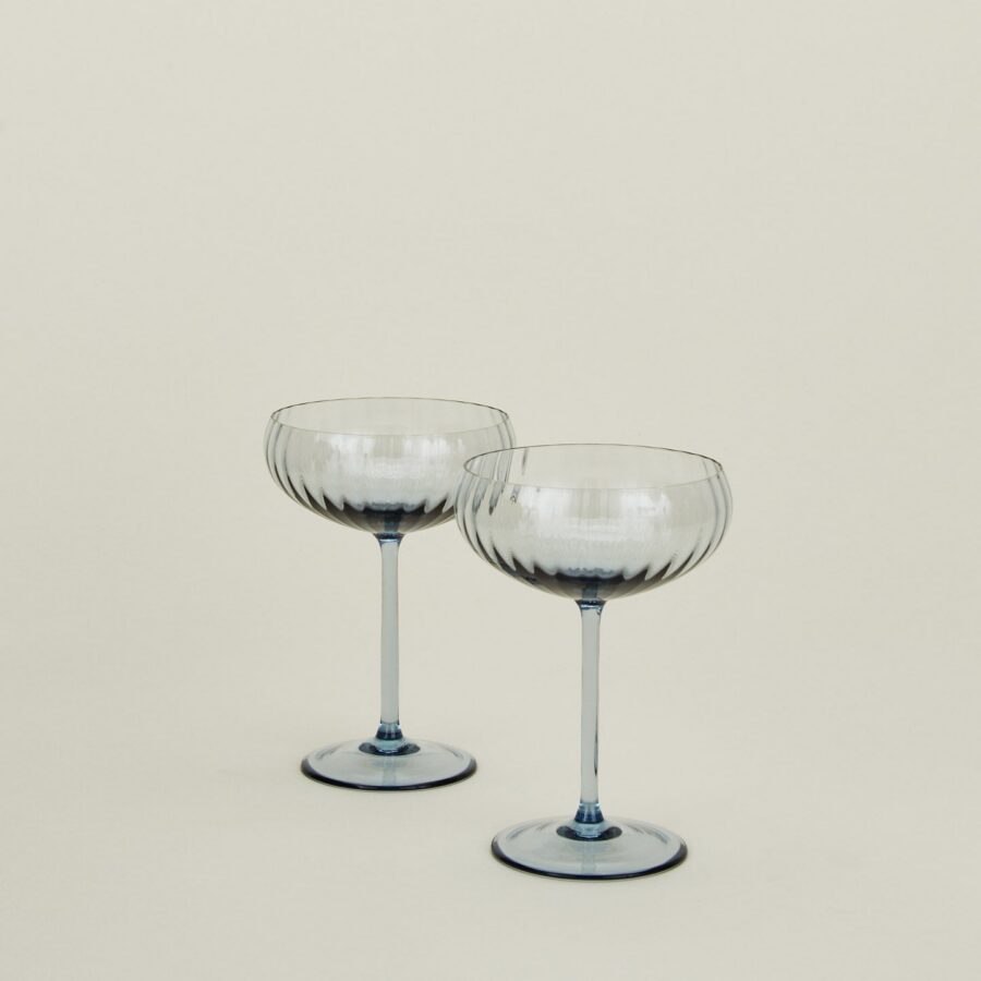 Blue Ribbed Cocktail Coupe Set