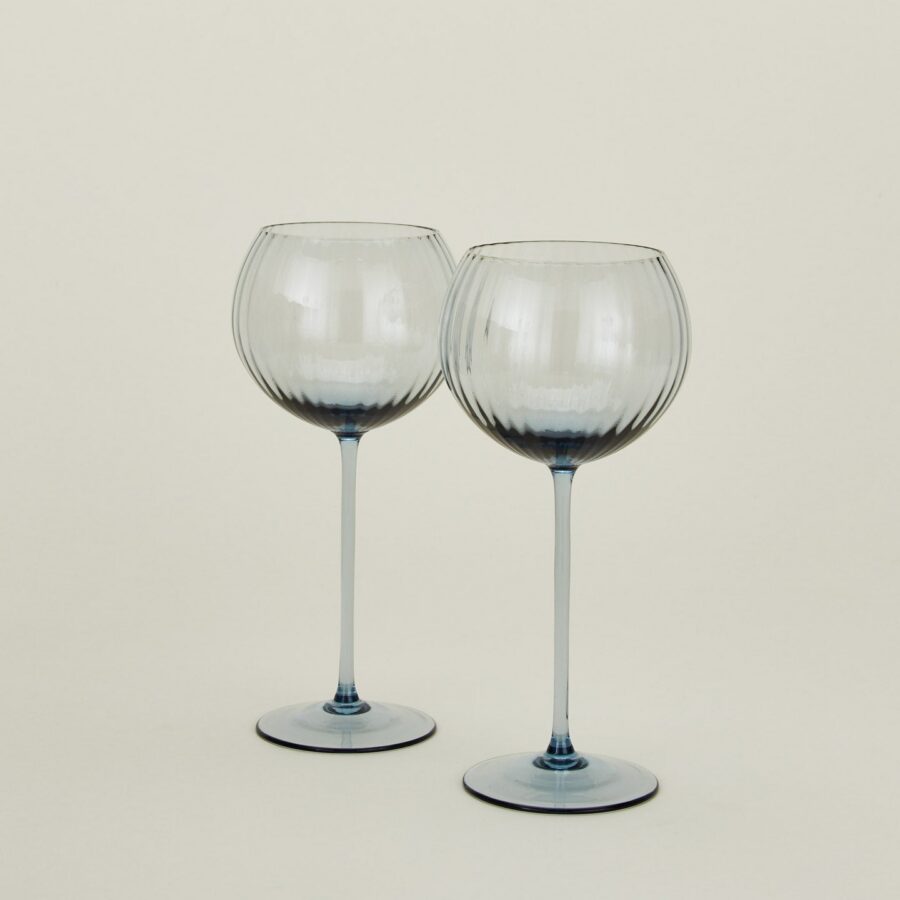 Blue Ribbed Red Wine Goblet Set