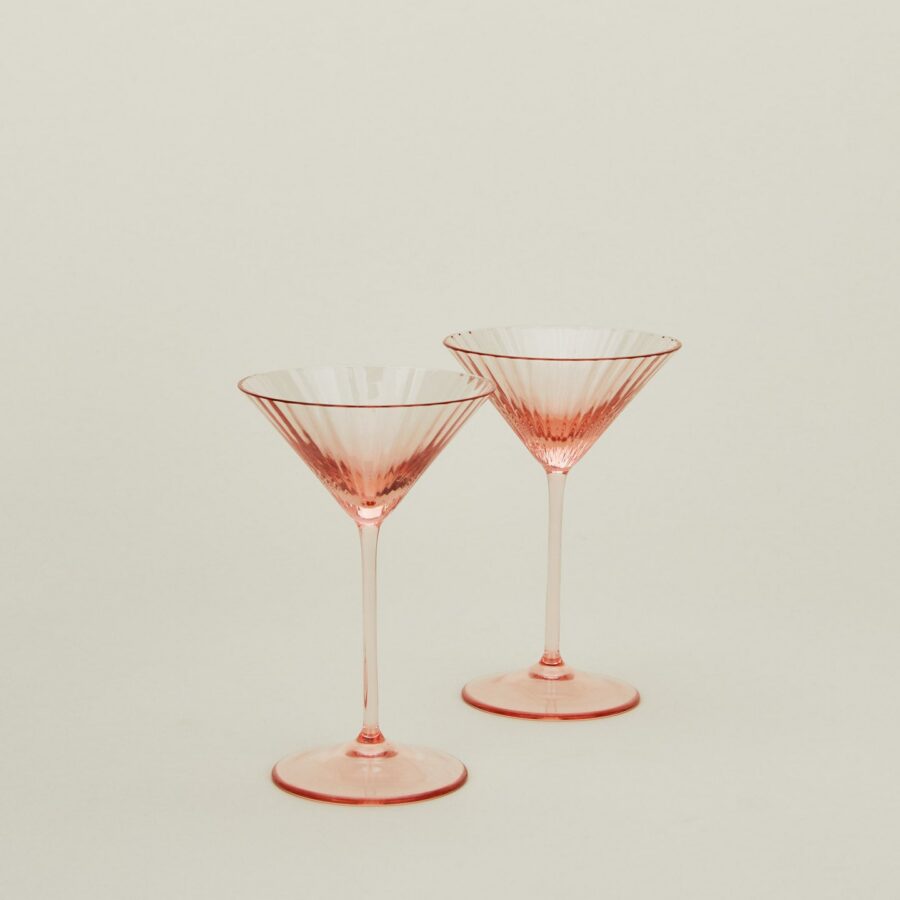 Vintage Blush Ribbed Martini Glasses