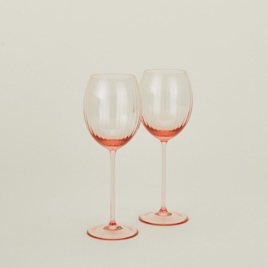 Blush Ribbed White Wine Glass Pair