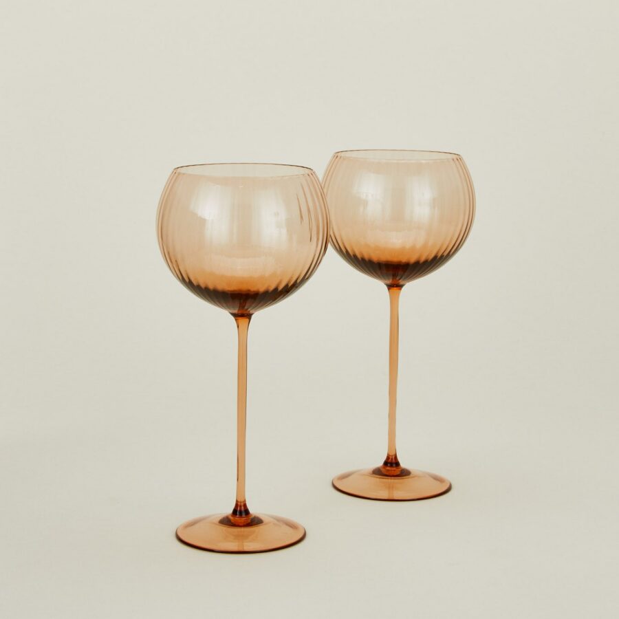Warm Brown Ribbed Red Wine Glasses