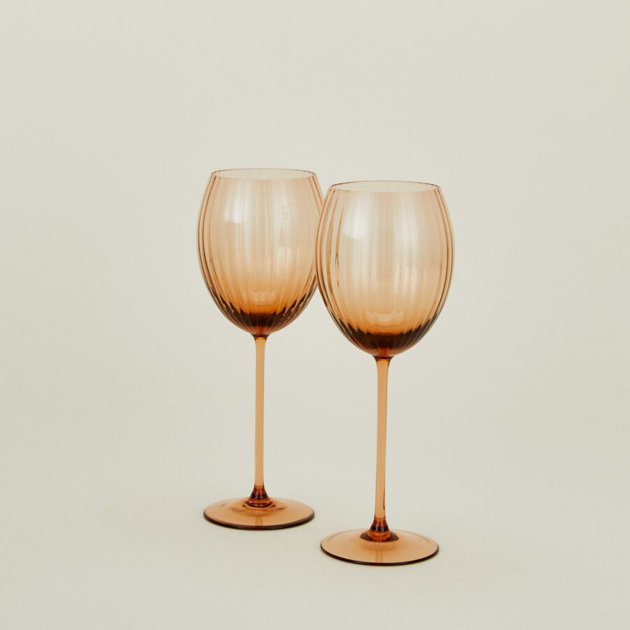 Brown Ribbed White Wine Glass Set