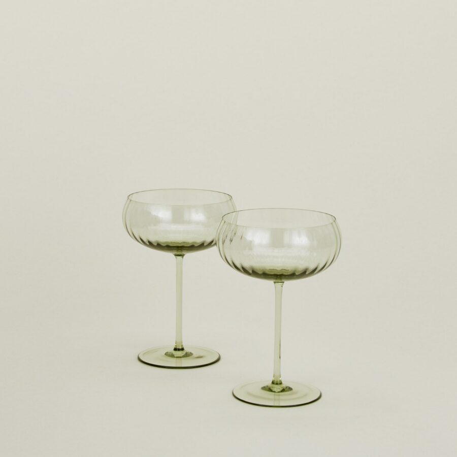 Olive Ribbed Cocktail Coupe Pair