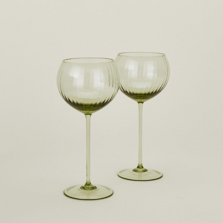 Olive Ribbed Red Wine Glass Pair