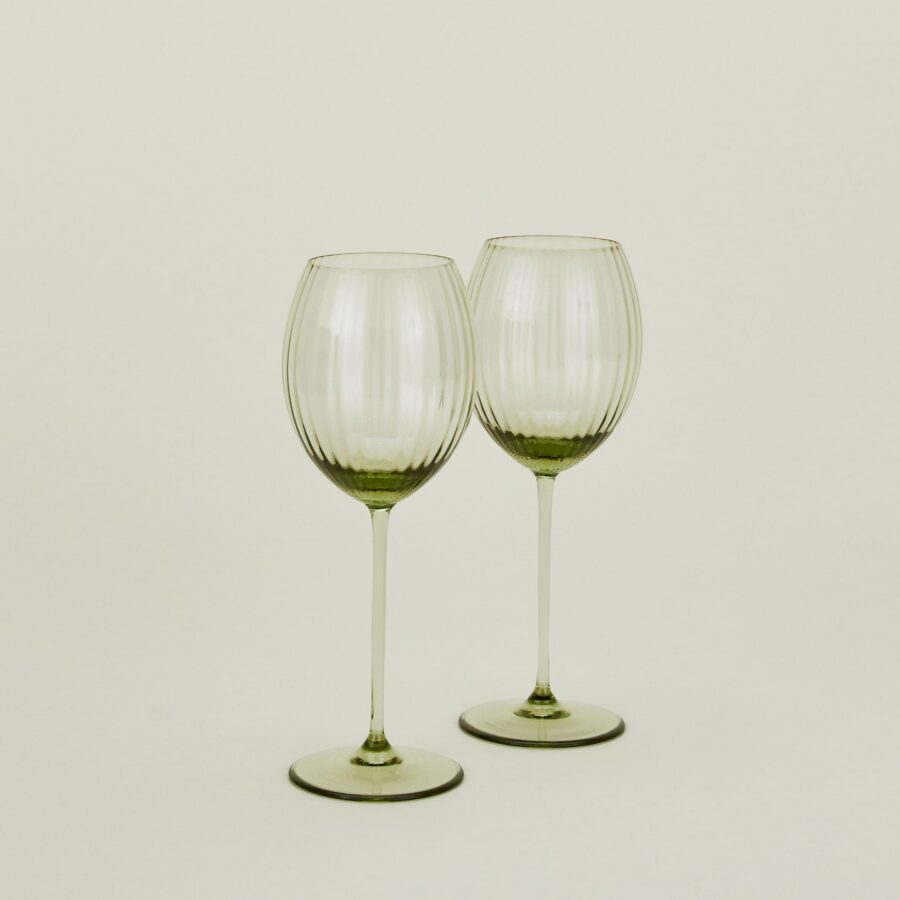 Olive Ribbed White Wine Glass Set