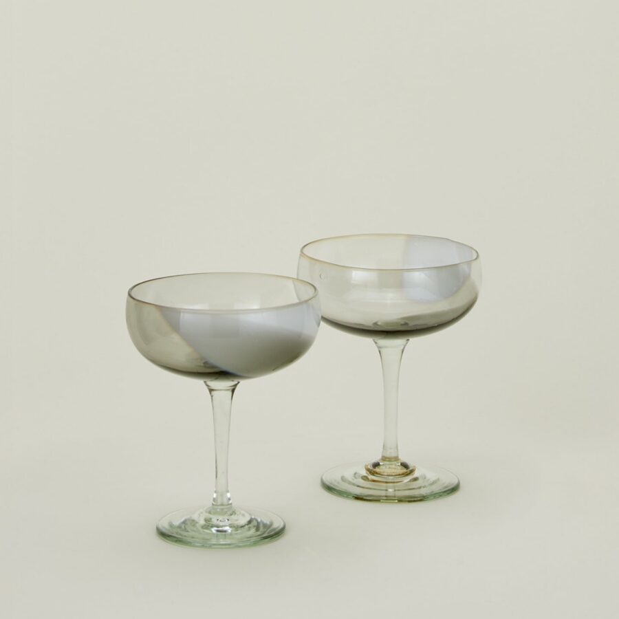White Grey Hand-Blown Coupe Pair